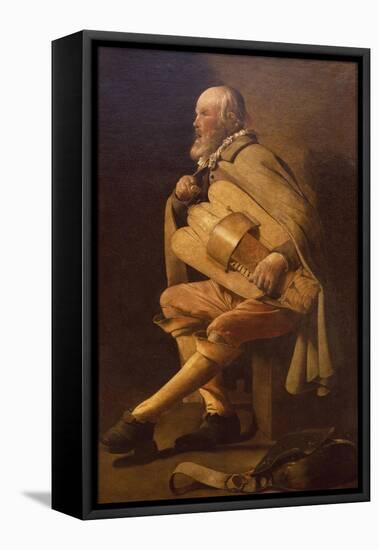 Hurdy-Gurdy Player with Bag-Georges de La Tour-Framed Stretched Canvas