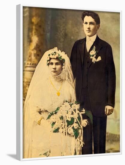 Husband and Wife in a Wedding Portait, Ca. 1916-null-Framed Photographic Print