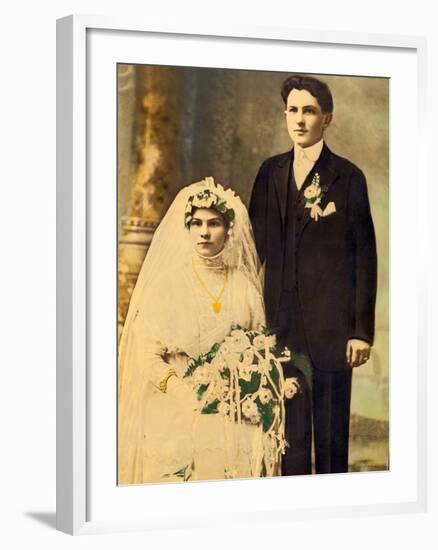 Husband and Wife in a Wedding Portait, Ca. 1916-null-Framed Photographic Print
