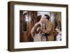 Husband and Wife Kissing Goodbye-William P^ Gottlieb-Framed Photographic Print