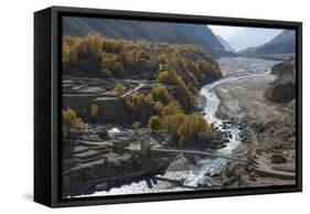 Hushe village beside a meandering river, Gilgit-Baltistan, northern Pakistan, Asia-Alex Treadway-Framed Stretched Canvas