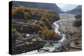 Hushe village beside a meandering river, Gilgit-Baltistan, northern Pakistan, Asia-Alex Treadway-Stretched Canvas