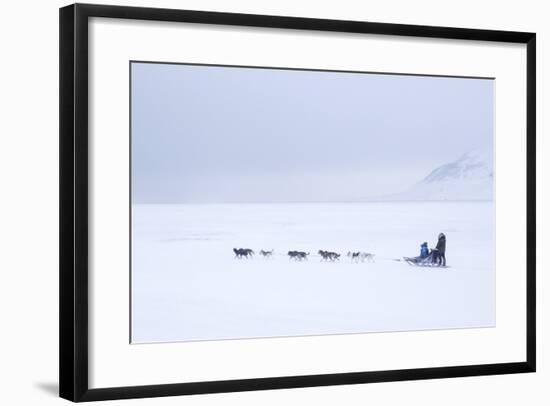 Husky Dog Sled at Dusk, Longyearbyen, Spitsbergen, Svalbard, Arctic Circle, Norway, Scandinavia-Stephen Studd-Framed Photographic Print