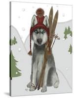 Husky Skiing-Fab Funky-Stretched Canvas