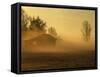 Hut and Mist at Sunrise with Ground Fog-null-Framed Stretched Canvas