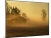 Hut and Mist at Sunrise with Ground Fog-null-Mounted Photographic Print