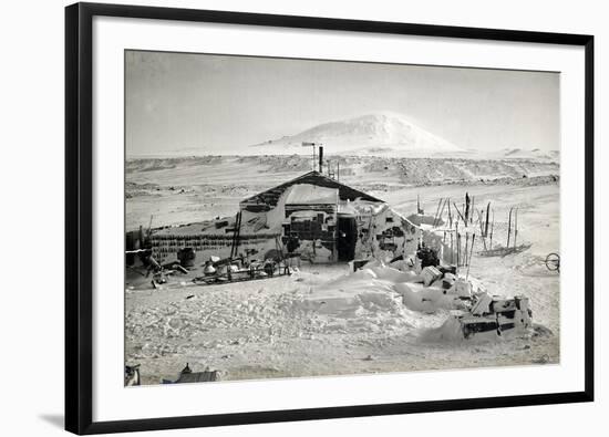 Hut and Mt. Erebus Photographed by Moonlight, 13th June 1911-Herbert Ponting-Framed Photographic Print