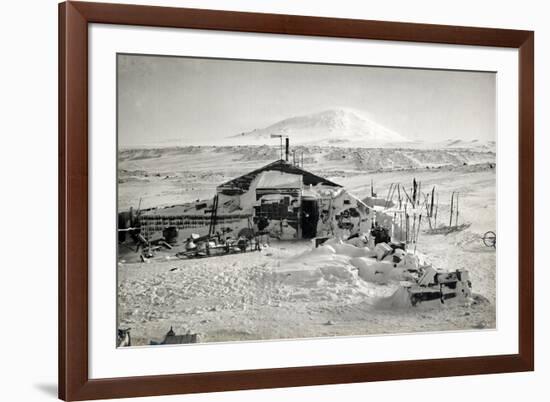 Hut and Mt. Erebus Photographed by Moonlight, 13th June 1911-Herbert Ponting-Framed Photographic Print