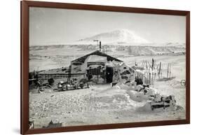 Hut and Mt. Erebus Photographed by Moonlight, 13th June 1911-Herbert Ponting-Framed Photographic Print