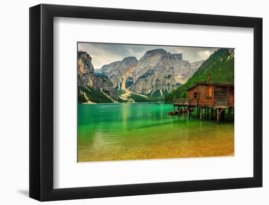 Hut Braies Lake Dolomiti Italy-null-Framed Art Print