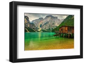 Hut Braies Lake Dolomiti Italy-null-Framed Art Print