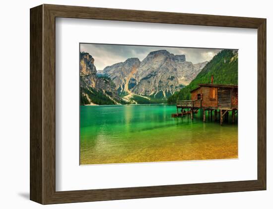 Hut Braies Lake Dolomiti Italy-null-Framed Art Print
