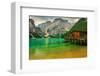 Hut Braies Lake Dolomiti Italy-null-Framed Art Print
