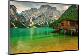 Hut Braies Lake Dolomiti Italy-null-Mounted Art Print
