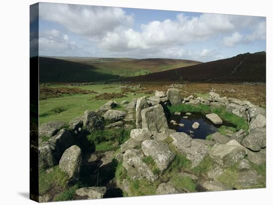 Hut Foundations, Grimspound Enclosure, Dartmoor, Devon, England, United Kingdom-Adam Woolfitt-Stretched Canvas