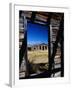 Hut Framed by Window of Burnt Log Cabin, Wind River Country, Lander, USA-Brent Winebrenner-Framed Premium Photographic Print