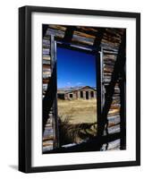 Hut Framed by Window of Burnt Log Cabin, Wind River Country, Lander, USA-Brent Winebrenner-Framed Photographic Print