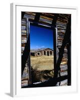 Hut Framed by Window of Burnt Log Cabin, Wind River Country, Lander, USA-Brent Winebrenner-Framed Photographic Print