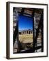 Hut Framed by Window of Burnt Log Cabin, Wind River Country, Lander, USA-Brent Winebrenner-Framed Photographic Print