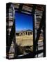 Hut Framed by Window of Burnt Log Cabin, Wind River Country, Lander, USA-Brent Winebrenner-Stretched Canvas