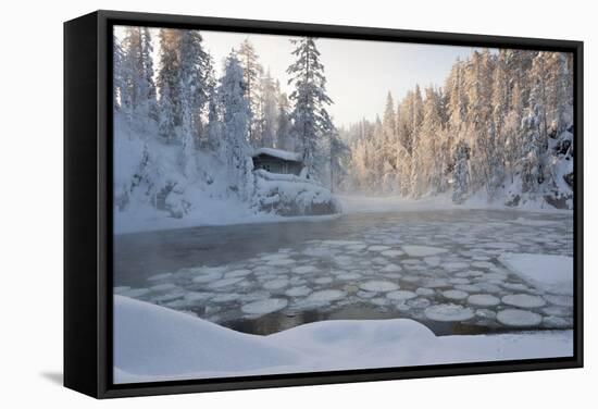 Hut near Pond in Winter Forest-Risto0-Framed Stretched Canvas