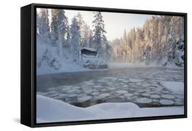 Hut near Pond in Winter Forest-Risto0-Framed Stretched Canvas