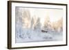 Hut near Water and Misty Forest in Winter-Risto0-Framed Photographic Print