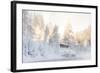 Hut near Water and Misty Forest in Winter-Risto0-Framed Photographic Print