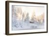 Hut near Water and Misty Forest in Winter-Risto0-Framed Photographic Print