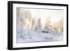 Hut near Water and Misty Forest in Winter-Risto0-Framed Photographic Print