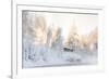 Hut near Water and Misty Forest in Winter-Risto0-Framed Photographic Print