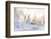 Hut near Water and Misty Forest in Winter-Risto0-Framed Photographic Print