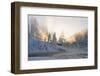 Hut near Water and Misty Forest in Winter-Risto0-Framed Photographic Print