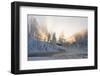 Hut near Water and Misty Forest in Winter-Risto0-Framed Photographic Print