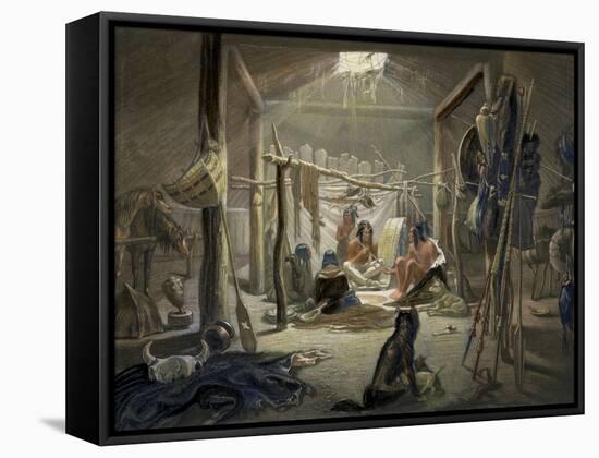 Hut of a Mandan Chief, Travels in the Interior of North America, c.1844-Karl Bodmer-Framed Stretched Canvas