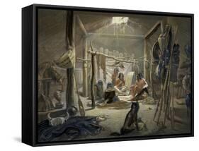 Hut of a Mandan Chief, Travels in the Interior of North America, c.1844-Karl Bodmer-Framed Stretched Canvas