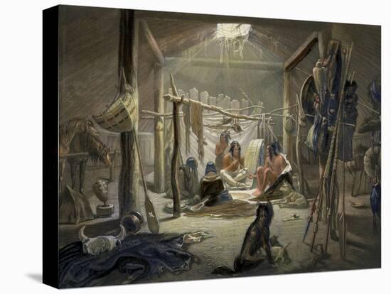 Hut of a Mandan Chief, Travels in the Interior of North America, c.1844-Karl Bodmer-Stretched Canvas