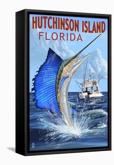 Hutchinson Island , Florida - Sailfish Fishing Scene-Lantern Press-Framed Stretched Canvas