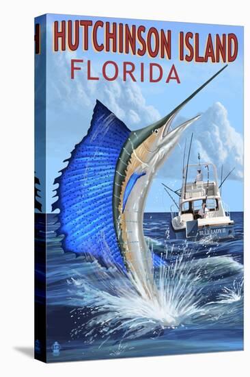 Hutchinson Island , Florida - Sailfish Fishing Scene-Lantern Press-Stretched Canvas