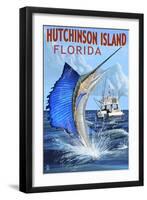 Hutchinson Island , Florida - Sailfish Fishing Scene-Lantern Press-Framed Art Print