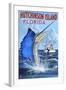 Hutchinson Island , Florida - Sailfish Fishing Scene-Lantern Press-Framed Art Print