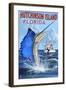 Hutchinson Island , Florida - Sailfish Fishing Scene-Lantern Press-Framed Art Print