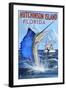 Hutchinson Island , Florida - Sailfish Fishing Scene-Lantern Press-Framed Art Print