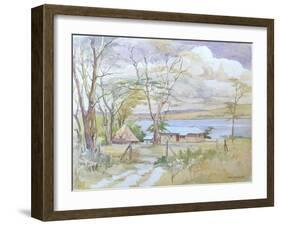 Huts by Lake Naivasha, with Mount Longonot in the Background, Kenya, 1931-Violet Baber Mimpriss-Framed Giclee Print