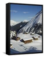 Huts, Hintertux Glacier, Mayrhofen Ski Resort, Zillertal Valley, Austrian Tyrol, Austria-Christian Kober-Framed Stretched Canvas