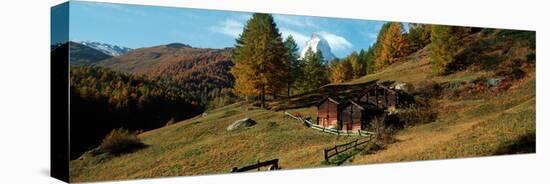 Huts with the Mt Matterhorn in Background in Autumn Morning Light, Valais Canton, Switzerland-null-Stretched Canvas