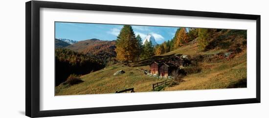 Huts with the Mt Matterhorn in Background in Autumn Morning Light, Valais Canton, Switzerland-null-Framed Photographic Print