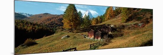 Huts with the Mt Matterhorn in Background in Autumn Morning Light, Valais Canton, Switzerland-null-Mounted Photographic Print