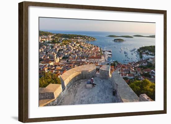 Hvar Town and Tourists at Hvar Spanish Fort (Fortica) at Sunset-Matthew Williams-Ellis-Framed Photographic Print