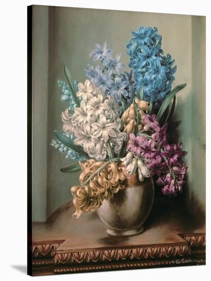 Hyacinths in a Pottery Vase-Albert Williams-Stretched Canvas